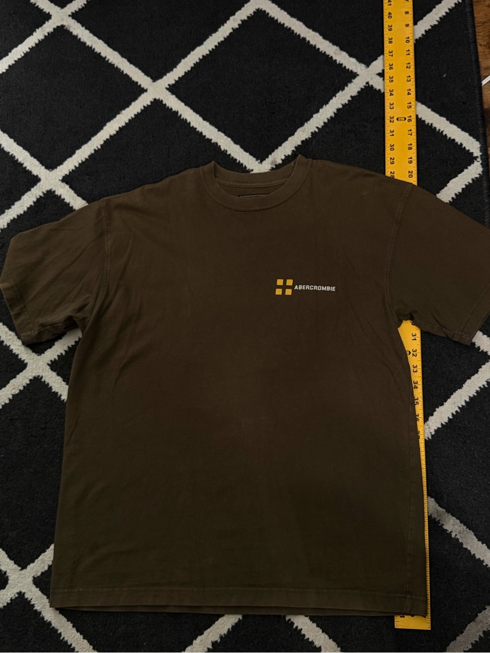 Abercrombie & Fitch Dark Green/Brown Short-Sleeve Logo Tee with Yellow Accent